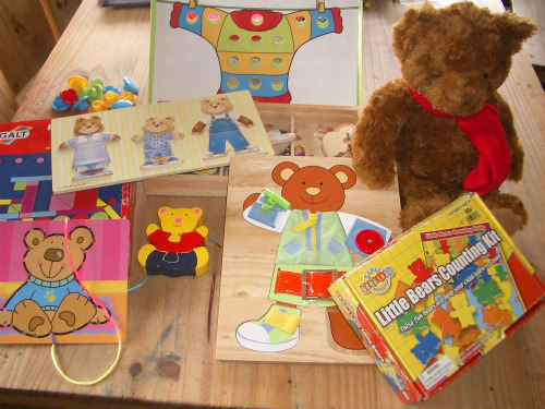 Bear toys: puzzles, dress a bear, sewing, cuddly toy